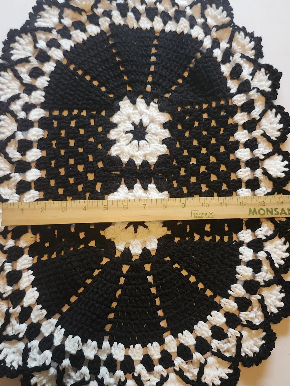 Handmade Crocheted Oval Doily - Black & White